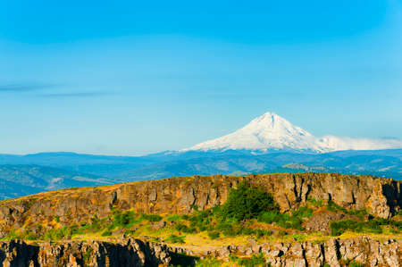 High desert landscape with basalt rock and vast vista view in the Columbia River Gorgeの写真素材