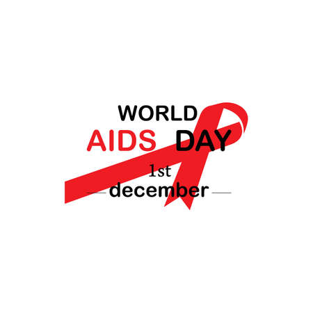 Red ribbon AIDS, HIV icon illustration,word AIDS day,AIDS awareness vector illustrationのイラスト素材