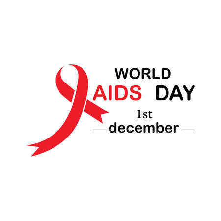 Red ribbon AIDS, HIV icon illustration,word AIDS day,AIDS awareness vector illustration