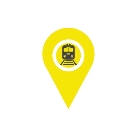 Train station map pin icon. Train station map point symbol. Flat design. Stock - Vector illustrationのイラスト素材