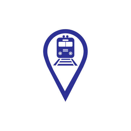 Train station map pin icon. Train station map point symbol. Flat design. Stock - Vector illustrationのイラスト素材