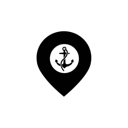 Map pointer with symbol anchor and sea port icon digital purple for any design isolated on white vector illustrationのイラスト素材