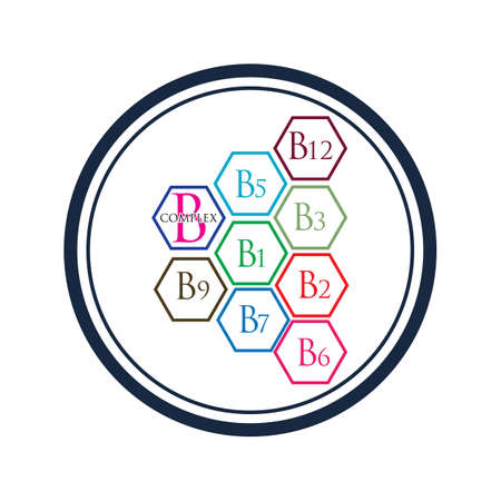 B complex vector icon illustration design template&#xA;Vector image. Illustration set of vitamin groups b in coloredのイラスト素材