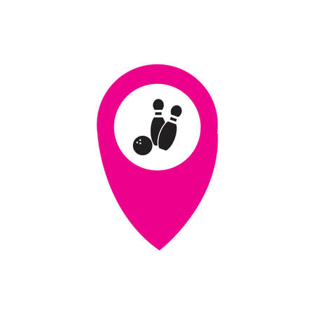 Bowling map point concept logo, icons and symbol. Bowling ball and pin vector illustration.のイラスト素材