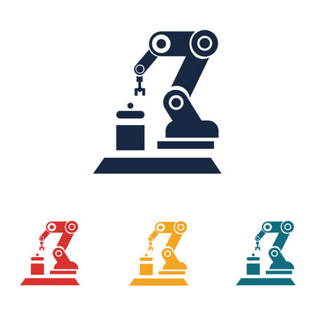 Industrial mechanical robot arm vector iconsのイラスト素材