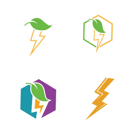 Thunder and Bolt Lighting Flash Icons Set. Flat Style on Dark Background. Vector - Vectorのイラスト素材