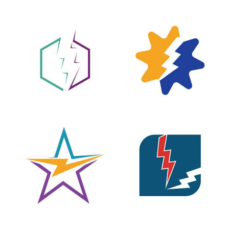Thunder and Bolt Lighting Flash Icons Set. Flat Style on Dark Background. Vector - Vectorのイラスト素材