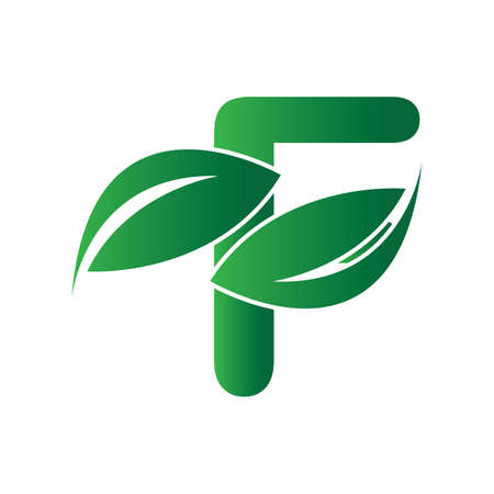 Initial Letter F With Leaf icon,green eco leaf letter F icon design templateのイラスト素材