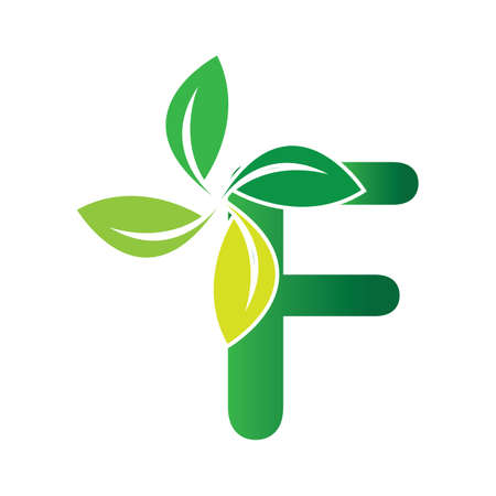 Initial Letter F With Leaf Logo,green eco leaf letter F logo design templateのイラスト素材