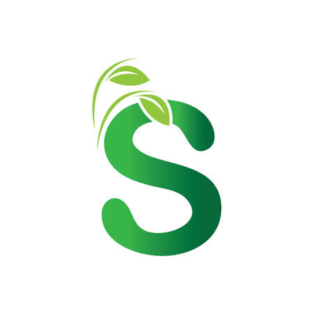 Letter S With Leaf Nature Initial Logo Design Template Vector Illustrationのイラスト素材