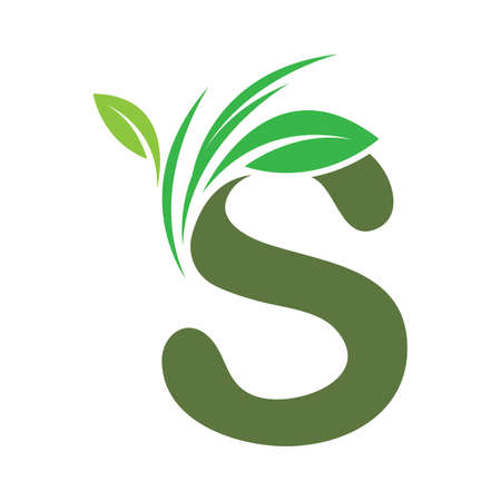 Letter S With Leaf Nature Initial Logo Design Template Vector Illustrationのイラスト素材