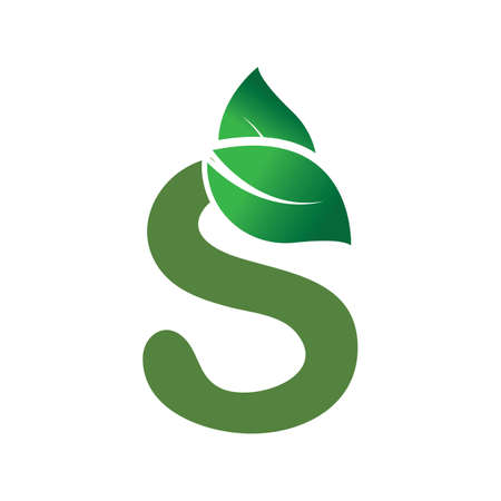 Letter S With Leaf Nature Initial Logo Design Template Vector Illustrationのイラスト素材
