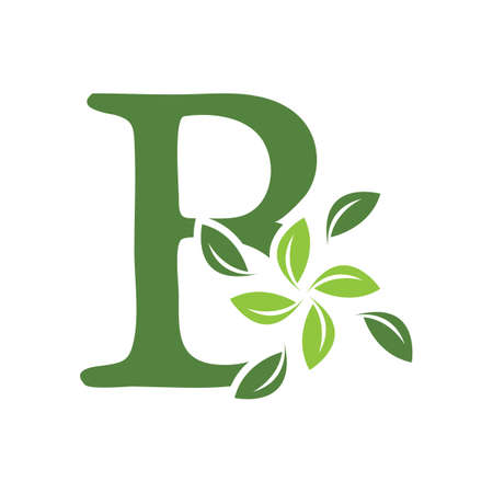 Green leaf and letter B monogram icon design vector.のイラスト素材