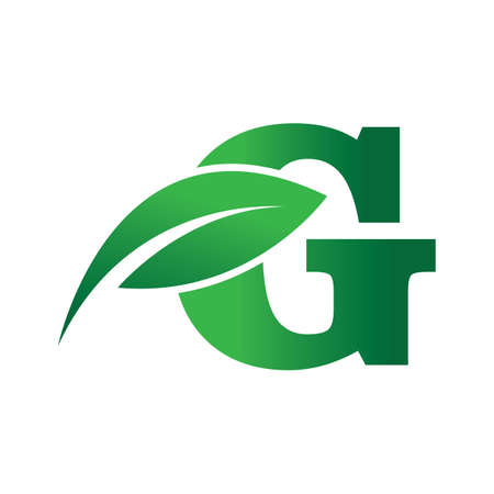 green eco leaf letter G logo illustration design templateのイラスト素材