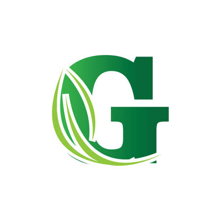 green eco leaf letter G logo illustration design templateのイラスト素材