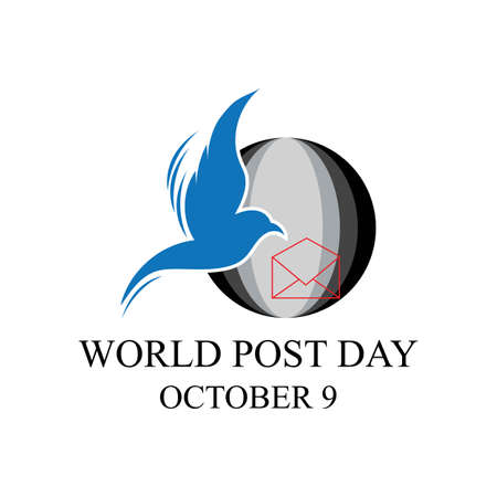 World Post Day logo with post box (mail box) icon design and world map backgroundのイラスト素材