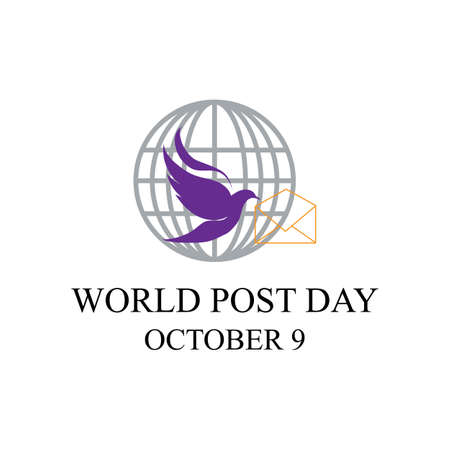 World Post Day logo with post box (mail box) icon design and world map backgroundのイラスト素材