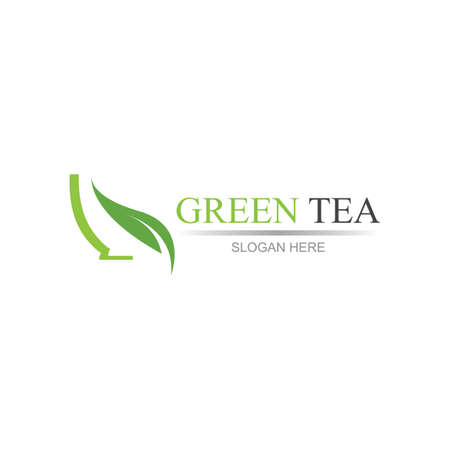 leaf shoots green organic tea mug leaf logo symbol design ideaGreen tea vector logo template. Design with leaf and cup symbol.のイラスト素材