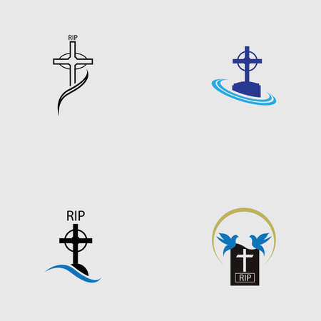 set of christian cemetery illustration design templateのイラスト素材