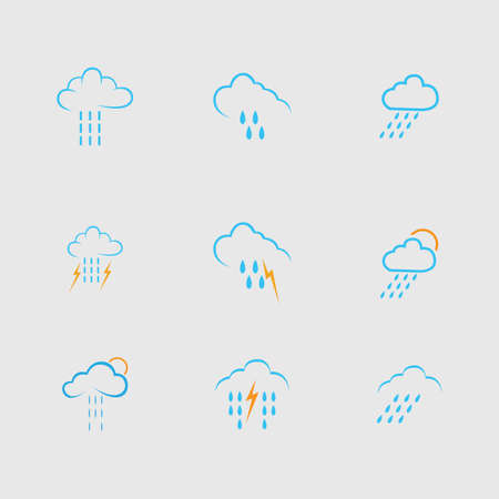 set of cloud and rain icon vector in gray backgroundのイラスト素材