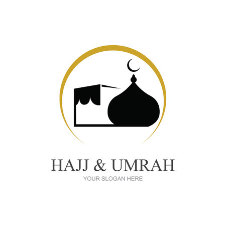 mecca travel logo, Al haj & umrah mubarak tour symbolのイラスト素材
