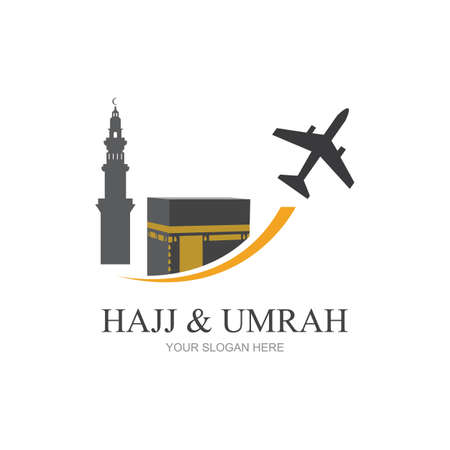 mecca travel logo, Al haj & umrah mubarak tour symbolのイラスト素材