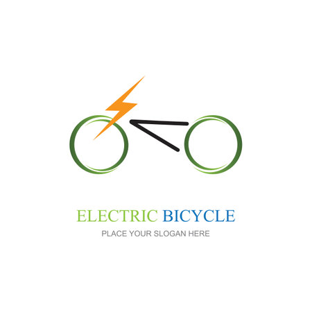 Electric Bike Icon Logo Design ElementElectric bicycle with bolt logo design vector illustration.のイラスト素材