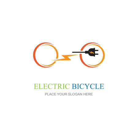 Electric Bike Icon Logo Design ElementElectric bicycle with bolt logo design vector illustration.のイラスト素材