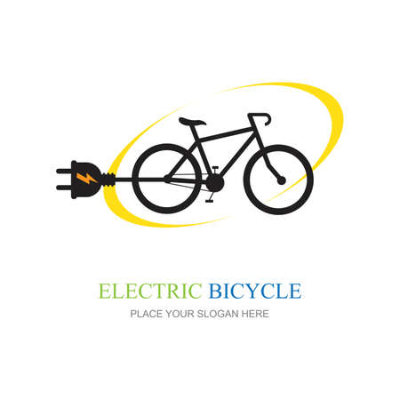 Electric Bike Icon Logo Design ElementElectric bicycle with bolt logo design vector illustration.のイラスト素材