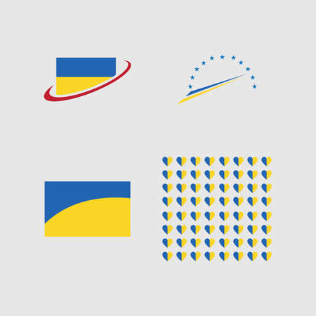 set of flag of ukraine symbol blue and yellow illustration design templateのイラスト素材
