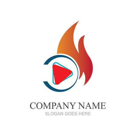 Fire and play button logo design templateのイラスト素材
