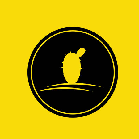 cactus plant logo illustration design on yellow backgroundのイラスト素材