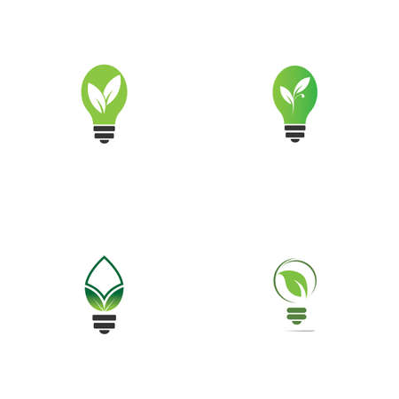 set of green leaf and light logo illustration designのイラスト素材