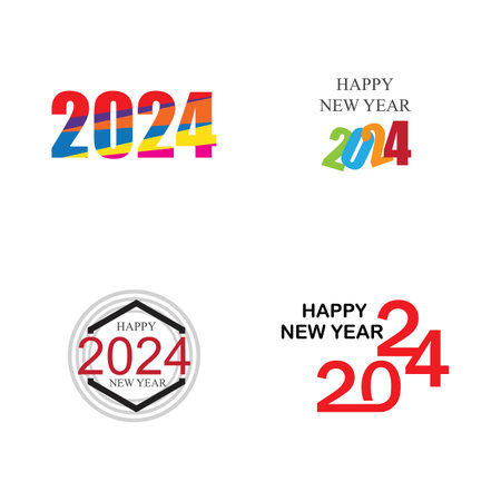 set of happy new year 2024 logo illustration designのイラスト素材