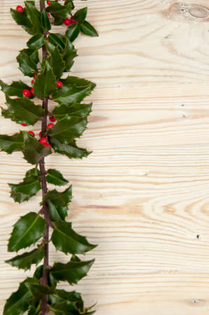 holly on a wooden tableの写真素材