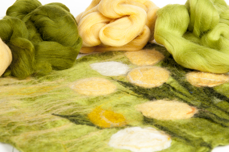 Felting activity - colorful wool slivers closeupの写真素材
