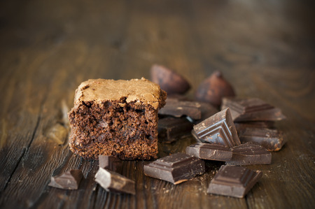 chockolate on wooden tableの写真素材