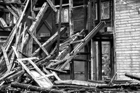 Burnt old wooden houseの写真素材