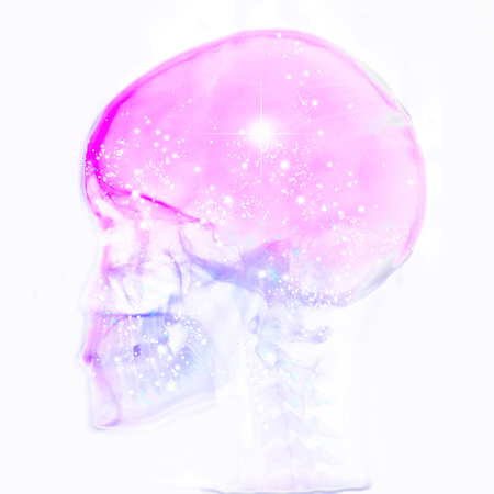 rtg of human skull with galaxyの写真素材