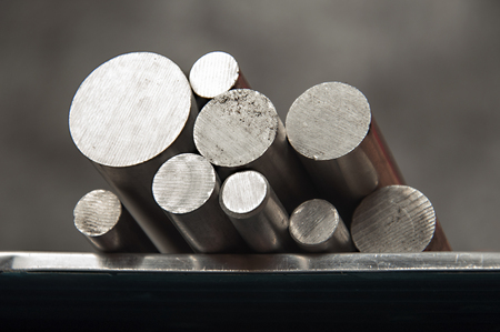 stainless steel rods on a welding tableの写真素材