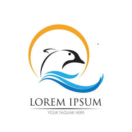 Dolphin Logo Template Vector. Dolphin jumping logo design concept.のイラスト素材