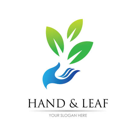 hand and leaf logo vector illustration design templateのイラスト素材