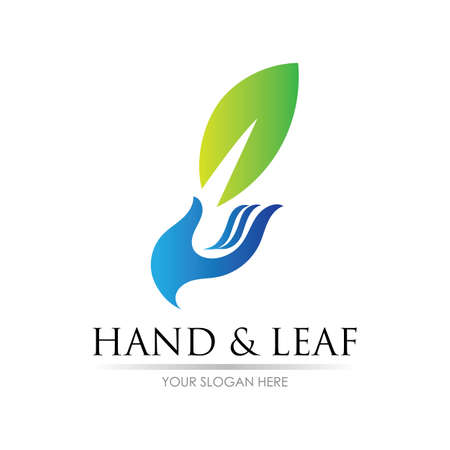 hand and leaf logo vector illustration design templateのイラスト素材