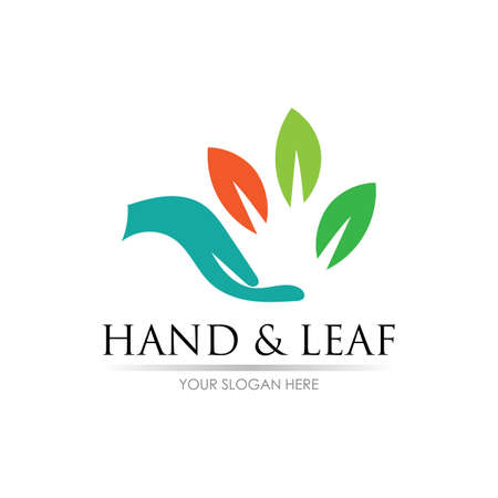 hand and leaf logo vector illustration design templateのイラスト素材