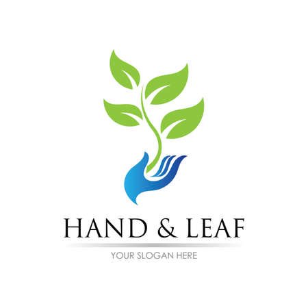 hand and leaf logo vector illustration design templateのイラスト素材