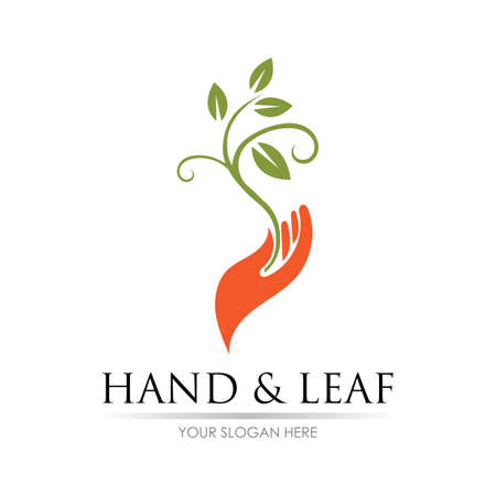 hand and leaf logo vector illustration design templateのイラスト素材