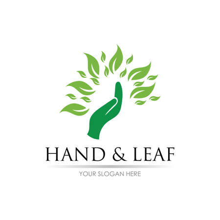 hand and leaf logo vector illustration design templateのイラスト素材