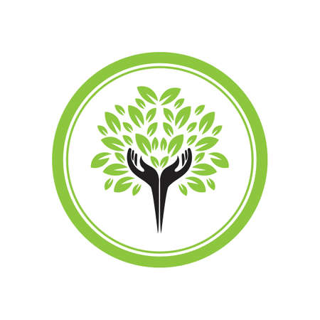 hand and leaf logo vector illustration design templateのイラスト素材