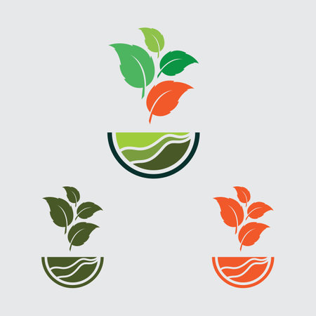 vector of green plant farm logo concept in gray backgroundのイラスト素材