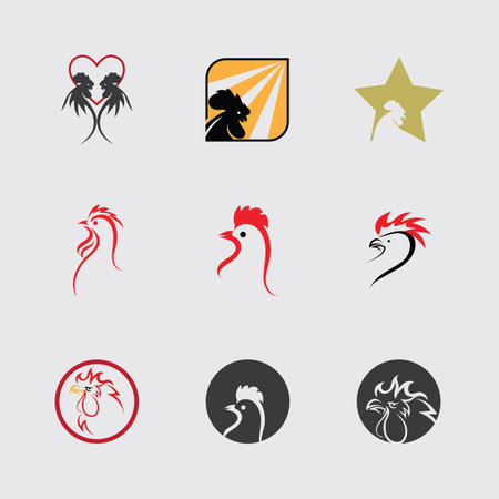vector illustration  rooster head logo set on gray backgroundのイラスト素材